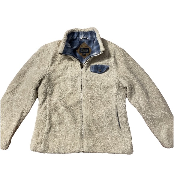 Pendleton Women's S P1558 Beige Sherpa‎ Fuzzy Faux Sheepskin Fur Full-Zip Jacket - Picture 1 of 8